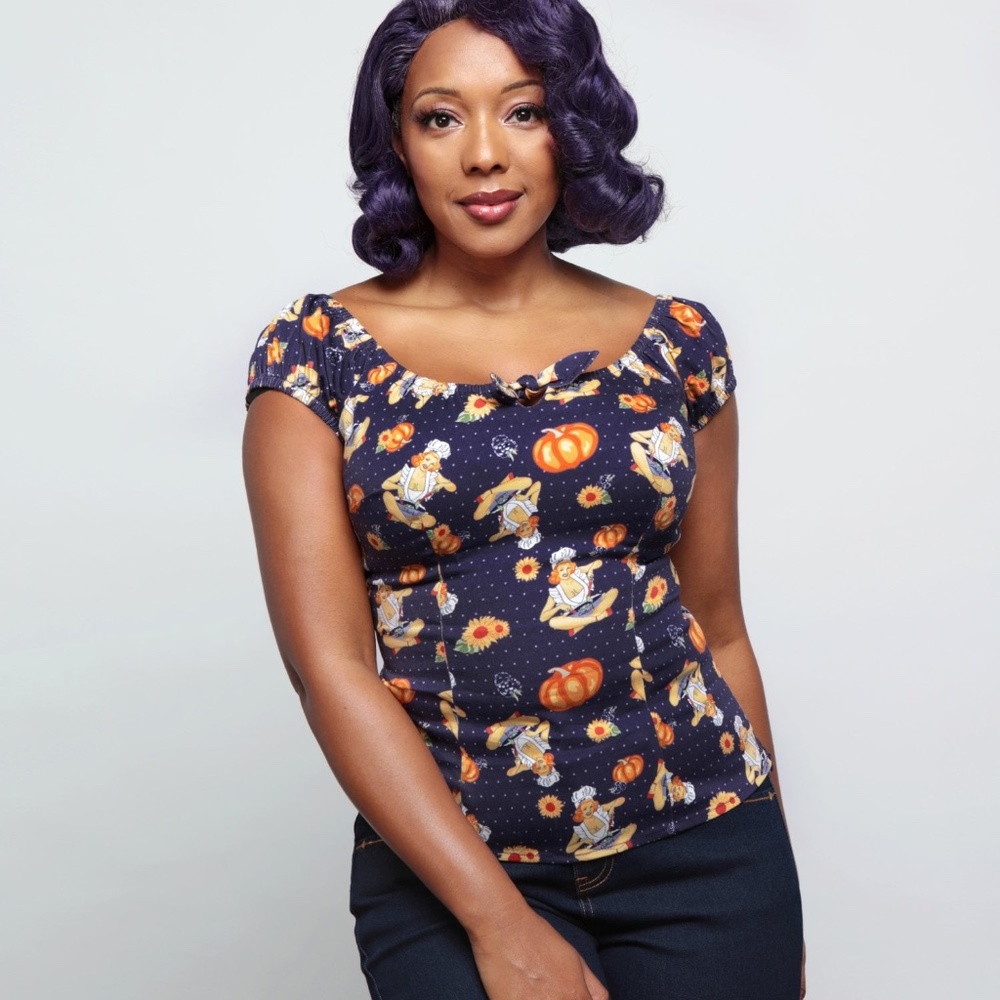 COLLECTIF MAINLINE LORENA PUMPKIN PINUP TOP